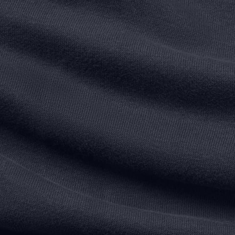 Close-up of midnight navy terry fabric.