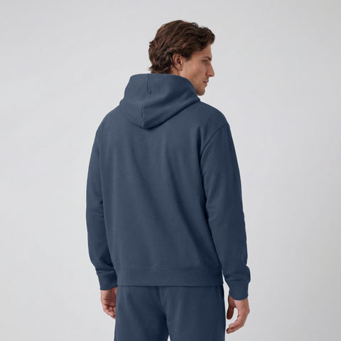 Back view of the Sandwash Hoodie Tidal Blue showing fit and seams