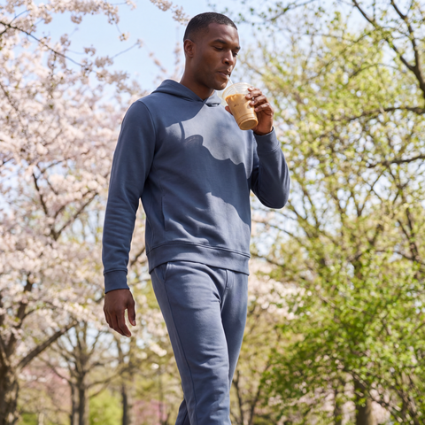The Sandwash Hoodie in Tidal Blue on a white background