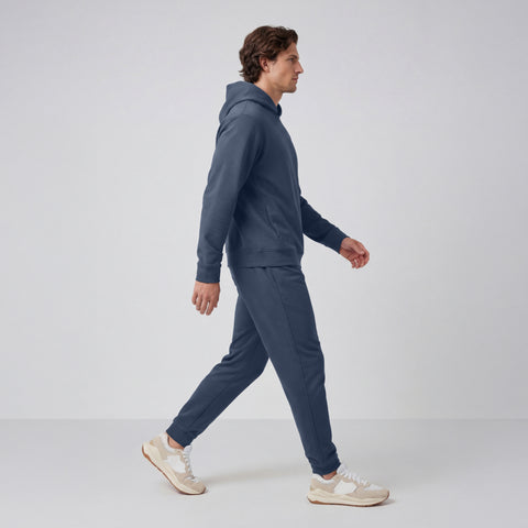 Man wearing the Sandwash Jogger in Tidal Blue in casual setting