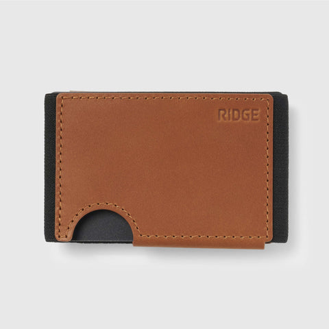 The Ridge Biflex wallet in Tobacco Brown, front view