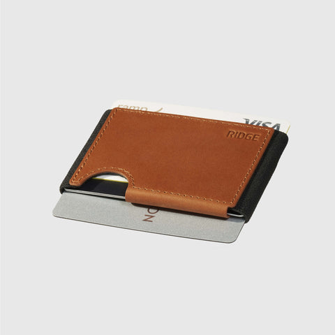 The Ridge Biflex wallet in Tobacco Brown, detailed view