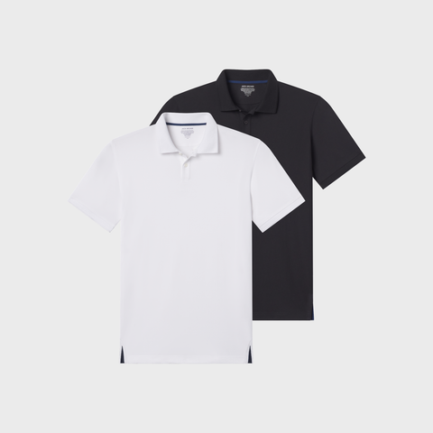 The Clubhouse Pique Polo Pack showing white and black polos