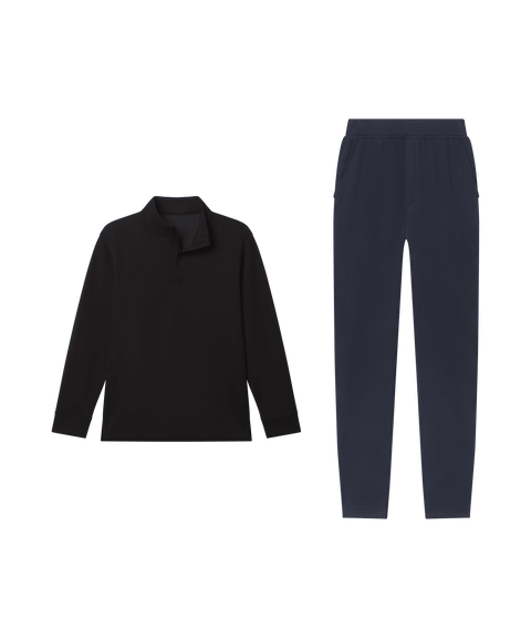 Reset Terry Sweatpant Midnight with Sandwash Quarter-Zip True Black - Weekend look