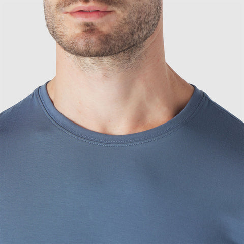 Detail of the Anytime Tee in Bering Sea showing fabric texture.